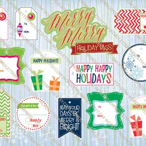 INSTANT DOWNLOAD! Printable Christmas Tags and Holiday Labels, Digital Collage Sheet and Retro Vintage Holiday Labels