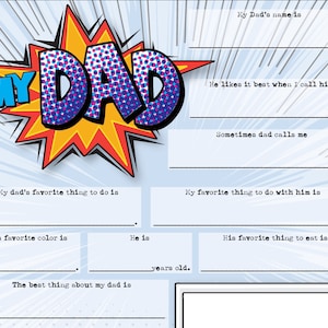 Vaderdag invulkaart Kids Craft Project voor papa Instant Download afdrukbare kaart Leuke vragenlijst Gepersonaliseerd vaderdagcadeau van kinderen
