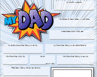 Fathers Day Fill In Card Kids Craft Project for Dad Instant Download Printable card Fun Questionnaire Personalized Father Day Gift from kids