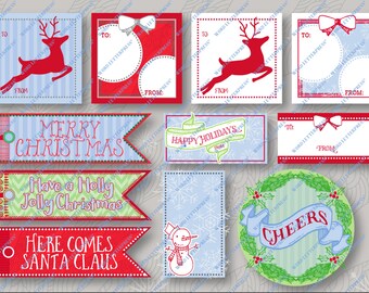 Retro Weihnachtsanhänger: Weihnachtsetiketten zum Ausdrucken (Digitaler Download)