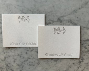 Letterpress Bridesmaids Stick Figure Cards