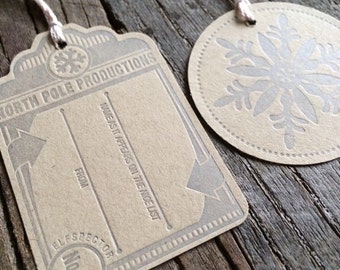 Letterpress north pole and snowflake - Set of 4