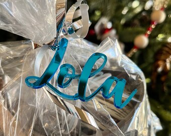 Custom Name Gift Tags, Ornaments, Stocking, Personalized Place Cards - Mirror colors