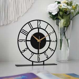 Muyika Bunnela Metal Table Clock: Black & Gold Silent Desk Decor
