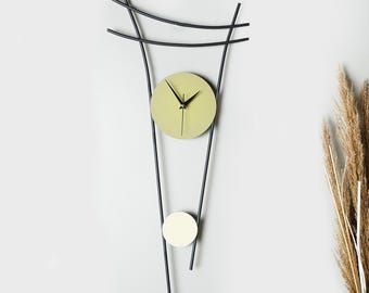 Handmade Metal Wall Clock: Modern Green Cream Home Decor (73x34 cm)