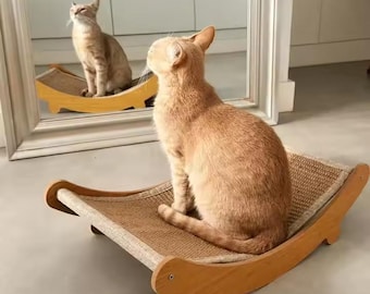 Luxury Cat Scratch Lounger | Minimalist Wooden Cat Bed | Durable Sisal Scratcher | Modern Cat Furniture | Perfect Gift for Cat Lovers