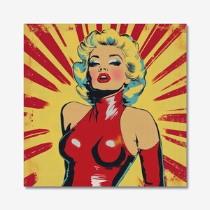 Atomic Blonde: Retro Pop Art Canvas  | Bold Femme Fatale Wall Art | Vintage Pin-Up  32 inch x 32 inch Print on Canvas. Ready to hang