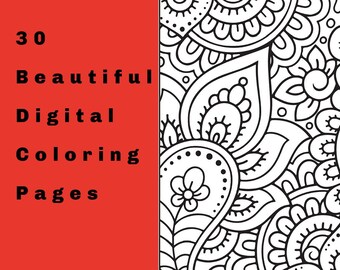 30 Floral Coloring Pages, Printable Designs (PDF)