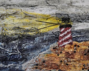 Lighthouse Fiber Mixed Media Original Painting Art