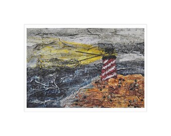 Lighthouse Mixed Media Original Art Print | Nautical Seascape Unframed Art Print