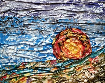 Hawaiian Sunset Fiber Art Mixed Media Original Painting