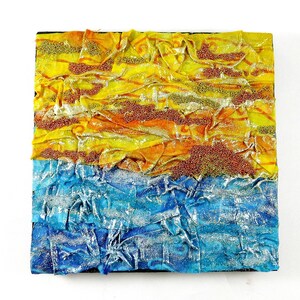 Sunset Fabric Landscape a Small Orignal Mixed Media Painting