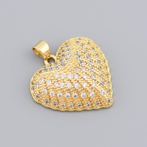 Dazzling Full CZ Heart Pendant in 18K Gold Filled with Unique Texture for Glamorous Necklace Designs 25.5x24mm