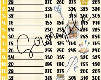 400 WTA Sewing Bingo Board