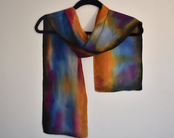 Hand-Painted Silk Scarf Royal Sunset, Abstract, Colorful