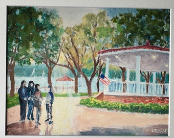 Northport N.Y Band Shell Print "Hanging Out in Northport" with 11x 14 inch Mat, Poetry Path Artist