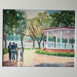 Northport N.Y Band Shell Print &quot;Hanging Out in Northport&quot; with 11x 14 inch Mat, Poetry Path Artist