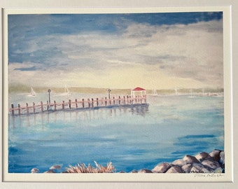 Print of my Painting Northport Harbor before the Couds Dissipate, Comes with Mat 11 x 14 inches.