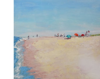 The Beach, Long Island N.Y Original Oil Painting on Wood Board, Ready to Hang, 10 x 10