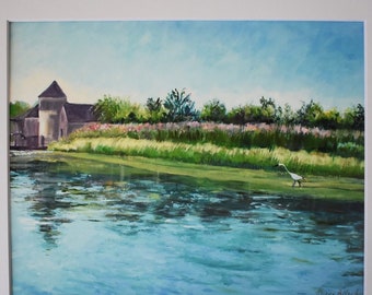Print Of Oil Painting "The Boathouse At Huntington's Coindre Hall", Matted 11 x 14