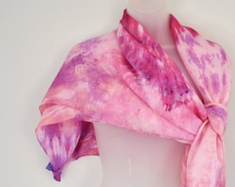 Square Scarf, 100 %  Silk Hand-dyed, Pretty Pinks, Large Square 44 In.