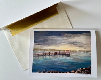1 Card of my Painting Northport Harbor Before the Clouds Dissipate 5 x 7 Card Blank