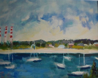 Print of Oil Painting Northport Harbor 11 x 14 inch Matted