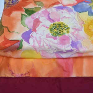 Silk Shawl, Or Wall Hanging,Hand-Painted Orange Burgundy Red, Floral, One Of A Kind image 9