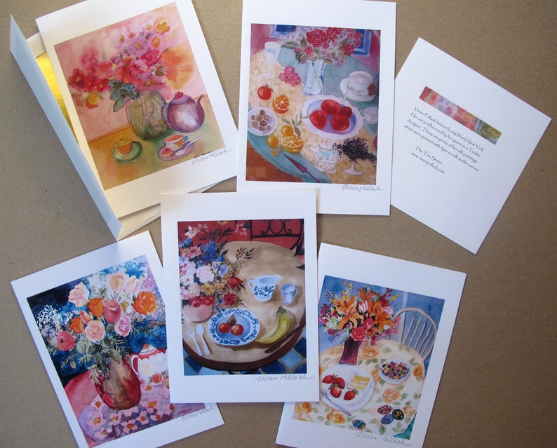 5 Blank Greeting Cards, Tea Lovers 5x7 Spring Tea image 3