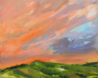 Original Oil Painting Orange Sky 8 x 8 x 5/8-inch Sunrise Painting Ready to Hang