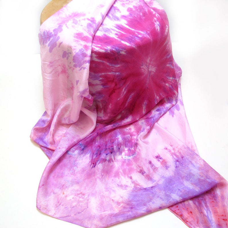 Foulard carré, 100 % soie teint à la main, joli rose, grand carré 44 po. image 6
