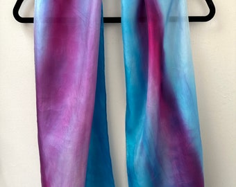 Magenta and Blue Hand-Painted 100 % Pretty Lady Silk Scarf Abstract, Statement Piece, Womens Gift