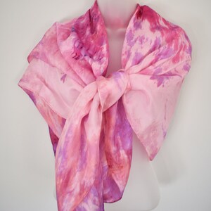 Foulard carré, 100 % soie teint à la main, joli rose, grand carré 44 po. image 7