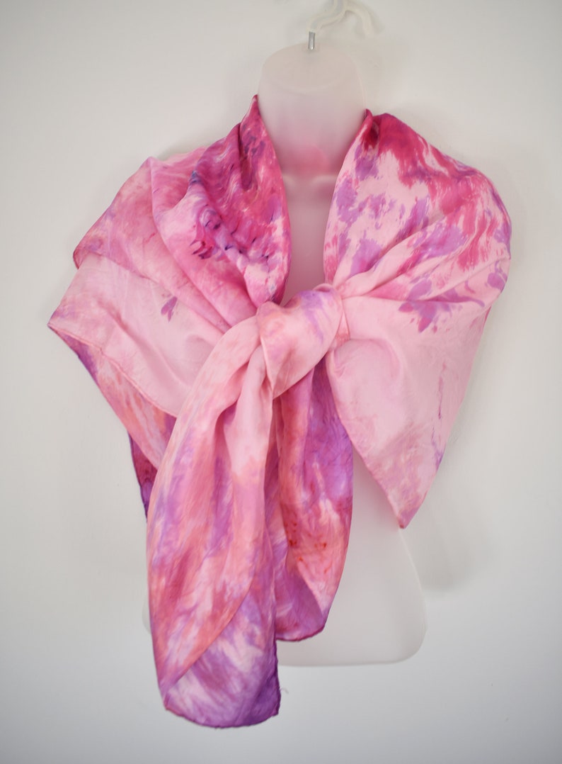 Foulard carré, 100 % soie teint à la main, joli rose, grand carré 44 po. image 7