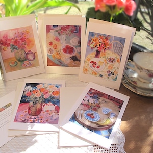 5 Blank Greeting Cards, Tea Lovers 5x7 Spring Tea image 1