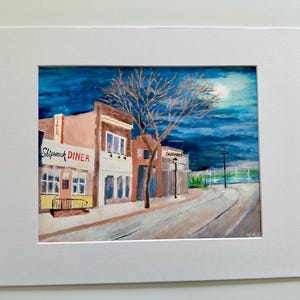 Print of Painting “Main Street Northport NY&quot; With 11 x14 In Mat