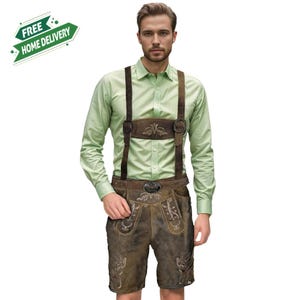 Lederhosen Men, Beautiful Authentic Men's Lederhosen Shorts, Bavarian Lederhosen shorts, German Oktoberfest Bavarian Shorts Pant
