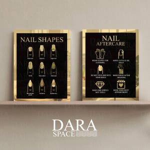 Décoration de salon de manucure, 2 signes d'ongles, entretien des ongles, tableau des formes d'ongles, décoration de salle d'ongles, décoration de salon de beauté, signes de technologie des ongles, signe d'ongle doré