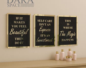 Gold Mirror Acrylic Quote Signs Set: Salon & Spa Wall Decor