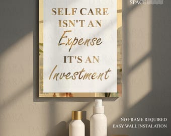 Gold Mirror Acrylic Sign: Self Care Quote, Salon Decor