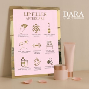 Lip Filler Aftercare Sign – Pink and Gold Plastic Instruction Sign – Esthetician Room Decor – Beauty Salon Decor – Med Spa Wall Sign