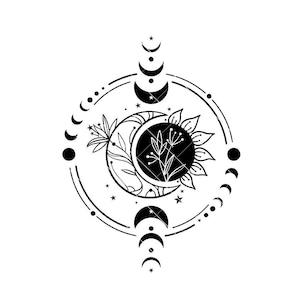 Sun and Moon SVG, Celestial Cut File, Boho Moon Phases PNG, Mystical Cricut Design, Astrology Clipart, Cosmic Vector, Digital Download