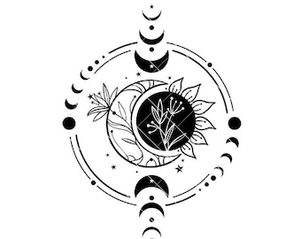 Sonne und Mond SVG, Celestial Cut File, Boho Mondphasen PNG, mystisch Cricut Design, Astrologie Clipart, kosmischer Vektor, digitaler Download