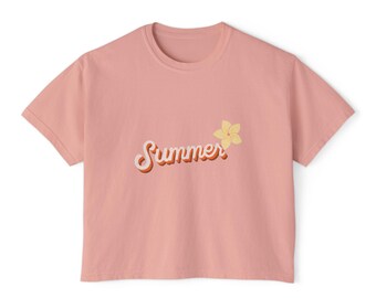 Summer Vibes Boxy Tee, Trendy Women's Top, Casual Summer Shirt, Relaxed Fit T-Shirt, Vacation Essential, Gift for Her