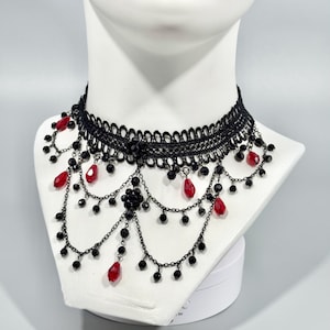 Unique Beaded Necklace with Delicate Black and Red Beads. Alternative Gothic Victorian Edwardian Style Necklace. Great Gift for Her