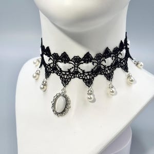Beautiful Gothic Choker Necklace, Delicate Lace Choker with Black Beads, Alternative Style. Perfect Gift Idea