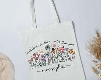 Custom Teacher Tote Bag, Teacher Name Gift Bag, Teacher Appreciation Gift Tote Bag, End of Year Teacher Gifts Bag, Teacher Tote