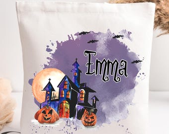 Personalized Trick or Treat Bag, Custom Halloween Tote Bag, Halloween Bags For Kids, Canvas Tote Bag with Kids Name, Halloween Gift