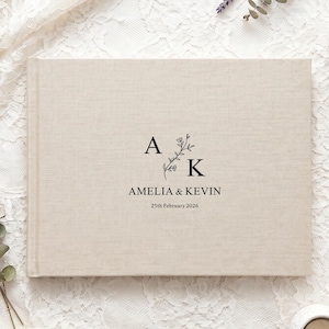 Personalized Monogram Wedding Guest Book, Custom Initials Linen Guest Book, Wedding Album with Names, Elegant Reception Guest Book