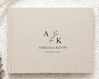 Personalized Monogram Wedding Guest Book, Custom Initials Linen Guest Book, Wedding Album with Names, Elegant Reception Guest Book
